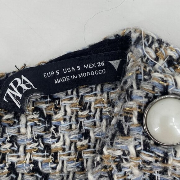 ZARA WOMEN’S SIZE SMALL TWEED BLOUSE TOP WITH FAUX PEARL *MISSING BUTTON* - Picture 8 of 14